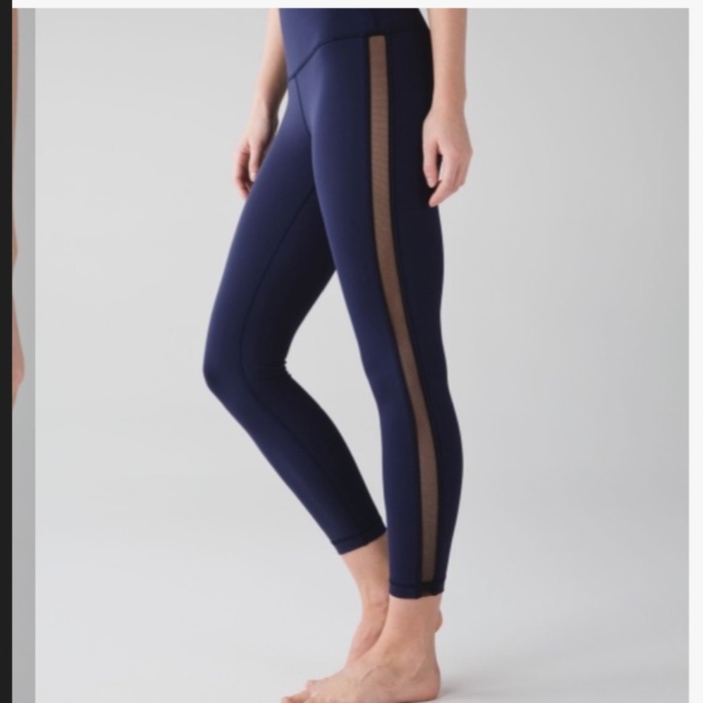 Lululemon navy leggings with fishnet sides